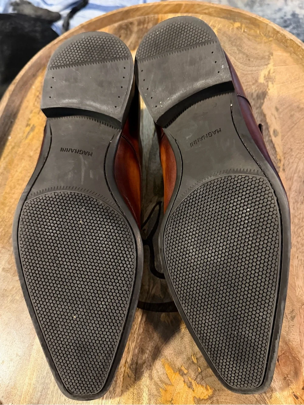 Magnanni Burnished Tan Leather Single Monk Strap Shoes. Neiman Marcus